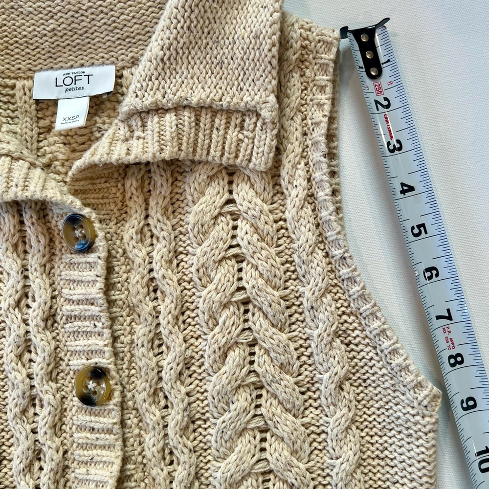 Ann Taylor LOFT Petite (medium) XXSP Cable Knit Mid Length Vest Cotton Wool - Picture 9 of 12